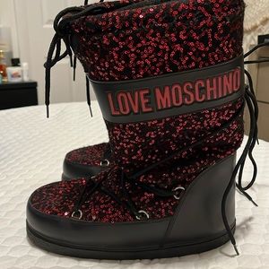 Love Moschino Black and Red Sequin Winter Boots